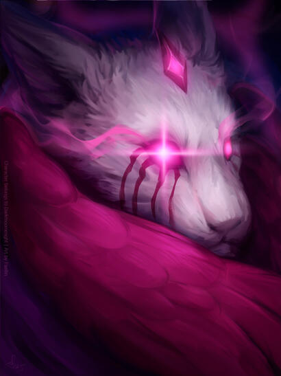 Pained portrait Painted portrait of a weird cat creature with glowing eyes and soft wings